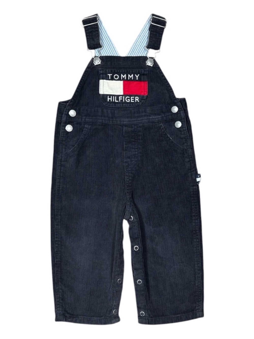 VINTAGE 90s Tommy Hilfiger Baby Boys Navy Blue Corduroy Carpenter Overall 12–18M